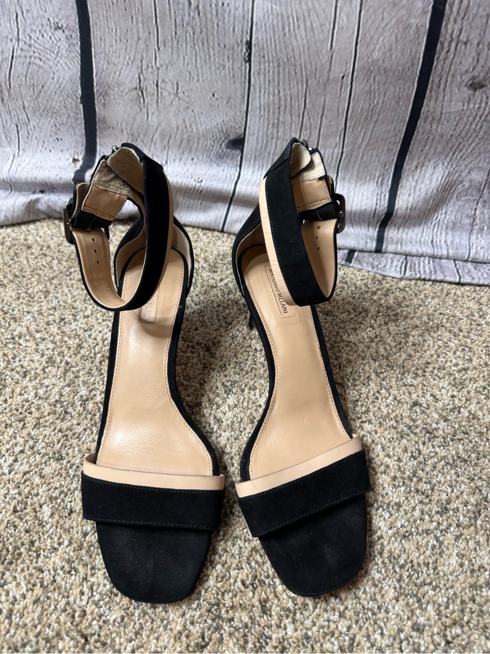 Antonio Melani Elegant Black Ankle-Strap Sandals with Nude Trim size 11